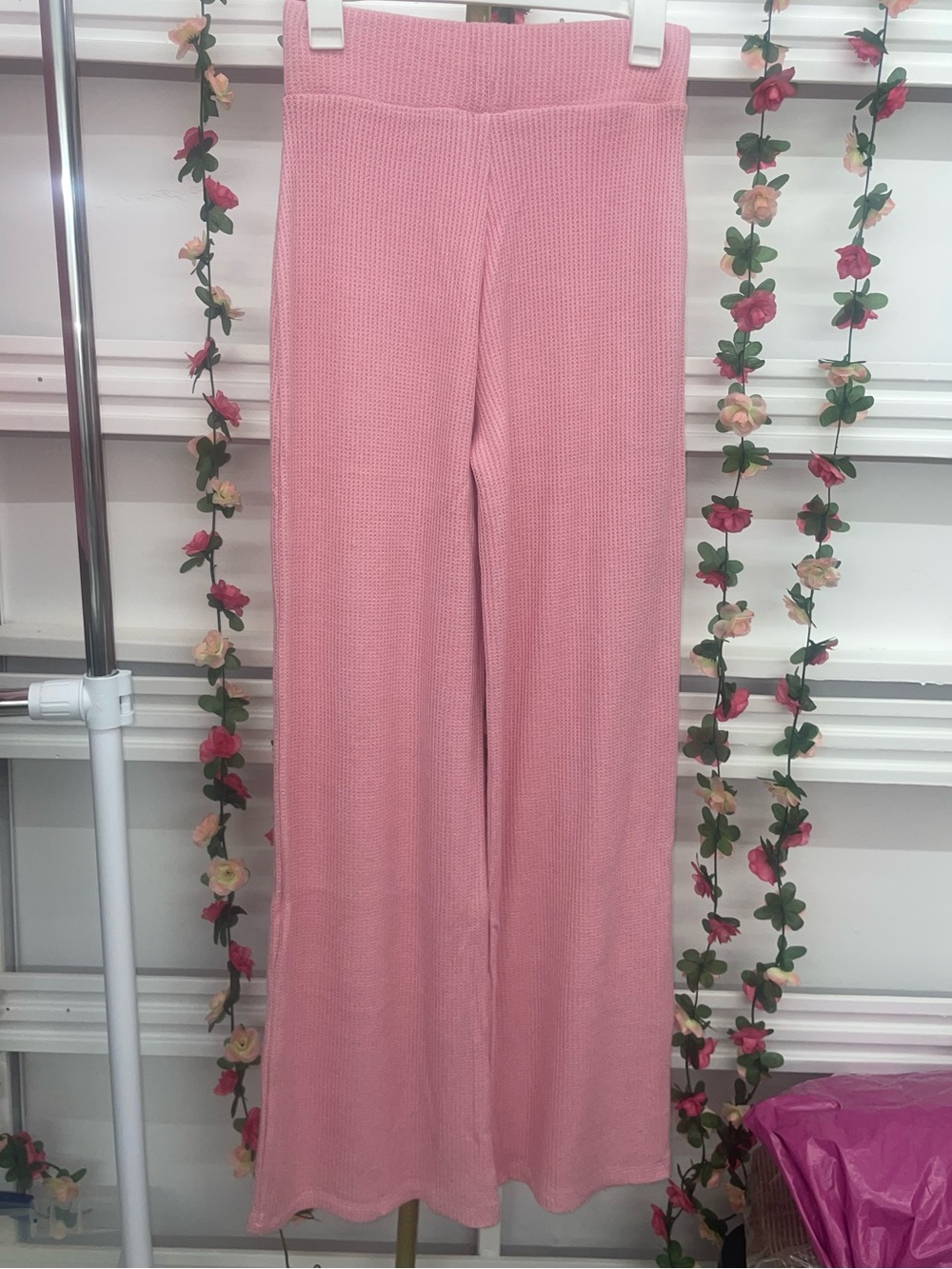 Zenana- Waffle Knit Wide-Leg Two Piece Set  - DK Pink - Picture 3 of 3